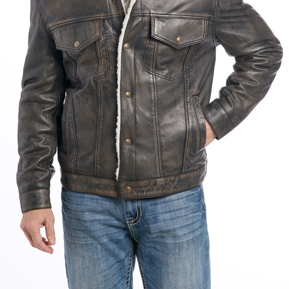 NWT Cripple Creek Men's Black Conceal Carry Sherpa Trucker Leather Jacket Small - Picture 6 of 14